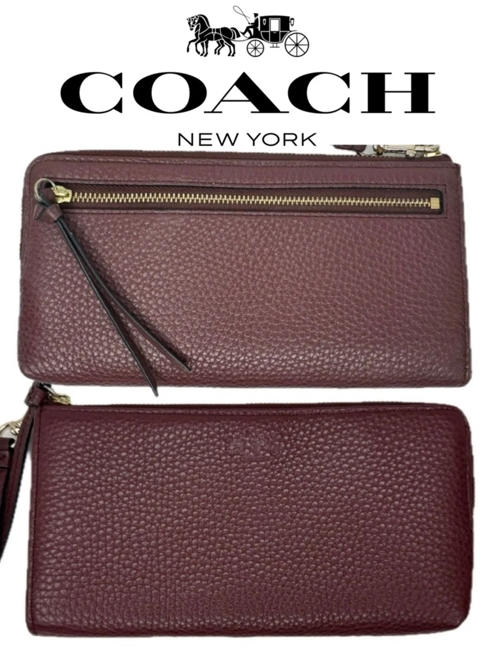 Coach Burgundy Oxblood Grain Leather Wristlet Wallet